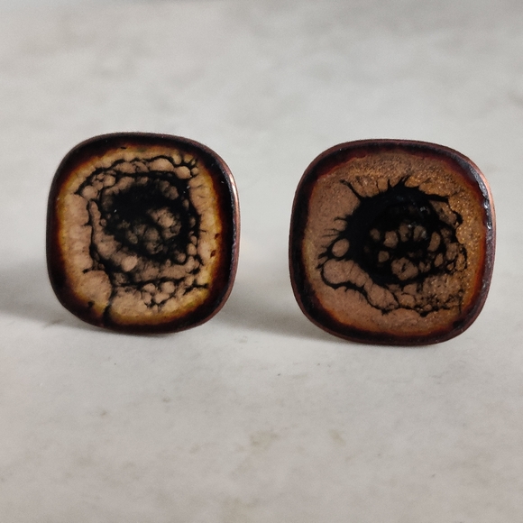 Vintage Unique Enamel on Copper Abstract Galaxy Design Cufflinks Signed SFL - Picture 2 of 11